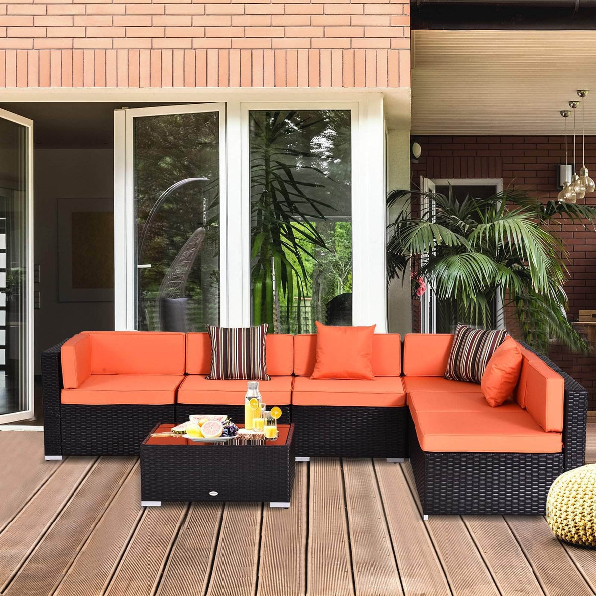 Aosom 7 Piece Outdoor Patio Rattan Wicker Modular U Shaped Sectional Sofa Set with Coffee Table, image 3
