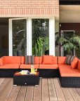 Aosom 7 Piece Outdoor Patio Rattan Wicker Modular U Shaped Sectional Sofa Set with Coffee Table, image 3