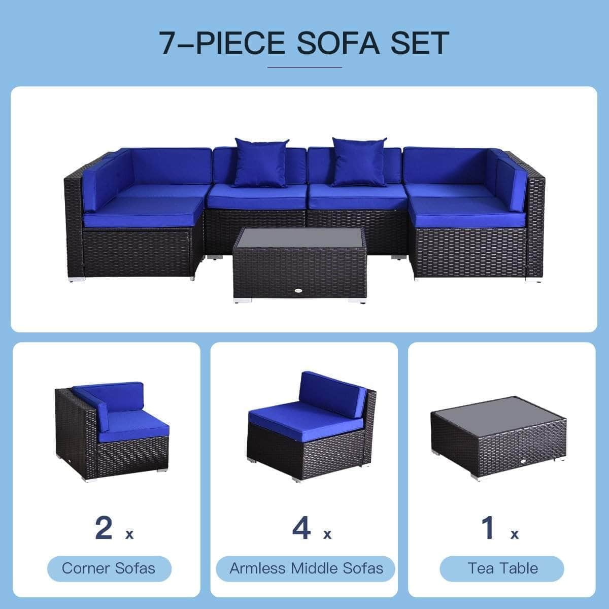 Aosom 7 Piece Outdoor Patio Rattan Wicker Modular U Shaped Sectional Sofa Set with Coffee Table, image 20