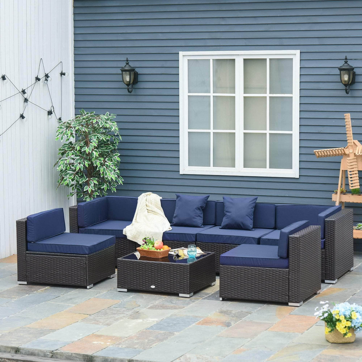 Aosom 7 Piece Outdoor Patio Rattan Wicker Modular U Shaped Sectional Sofa Set with Coffee Table, image 2
