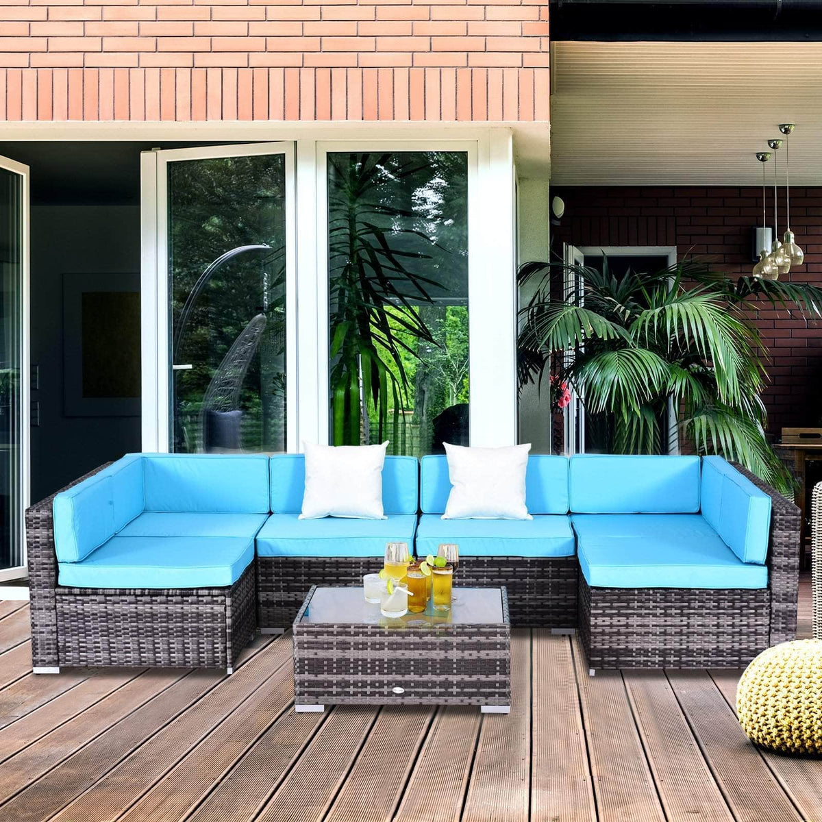 Aosom 7 Piece Outdoor Patio Rattan Wicker Modular U Shaped Sectional Sofa Set with Coffee Table, image 1