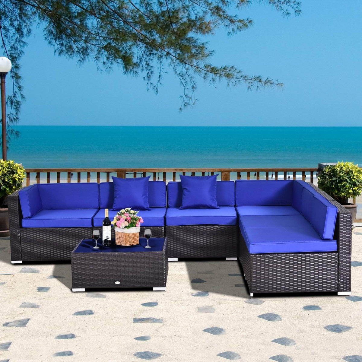 Aosom 7 Piece Outdoor Patio Rattan Wicker Modular U Shaped Sectional Sofa Set with Coffee Table, image 4