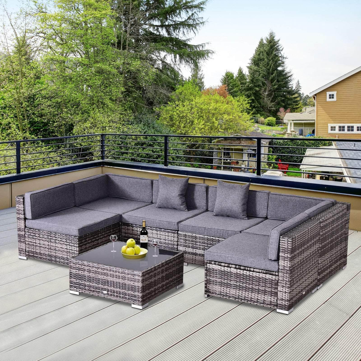 Aosom 7 Piece Outdoor Patio Rattan Wicker Modular U Shaped Sectional Sofa Set with Coffee Table, image 5