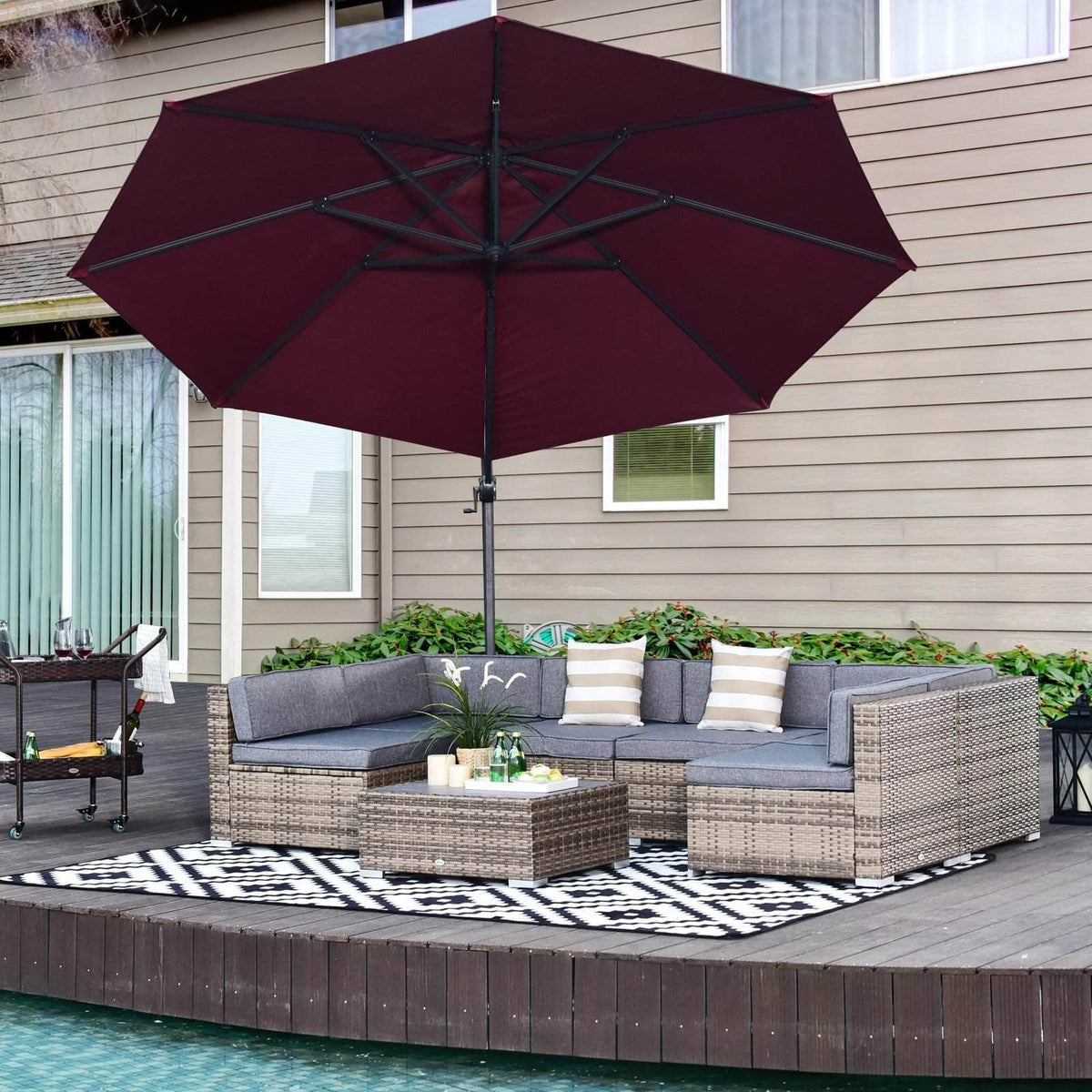 Aosom 7 Piece Outdoor Patio Rattan Wicker Modular U Shaped Sectional Sofa Set with Coffee Table, image 6
