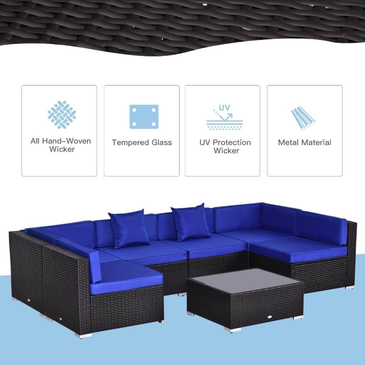 Aosom 7 Piece Outdoor Patio Rattan Wicker Modular U Shaped Sectional Sofa Set with Coffee Table, image 19
