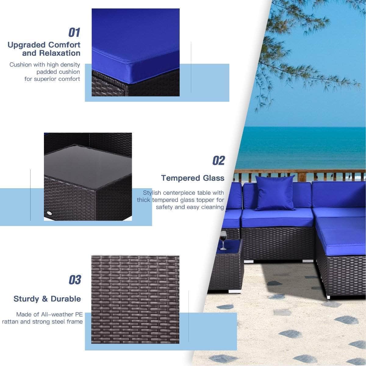 Aosom 7 Piece Outdoor Patio Rattan Wicker Modular U Shaped Sectional Sofa Set with Coffee Table, image 22