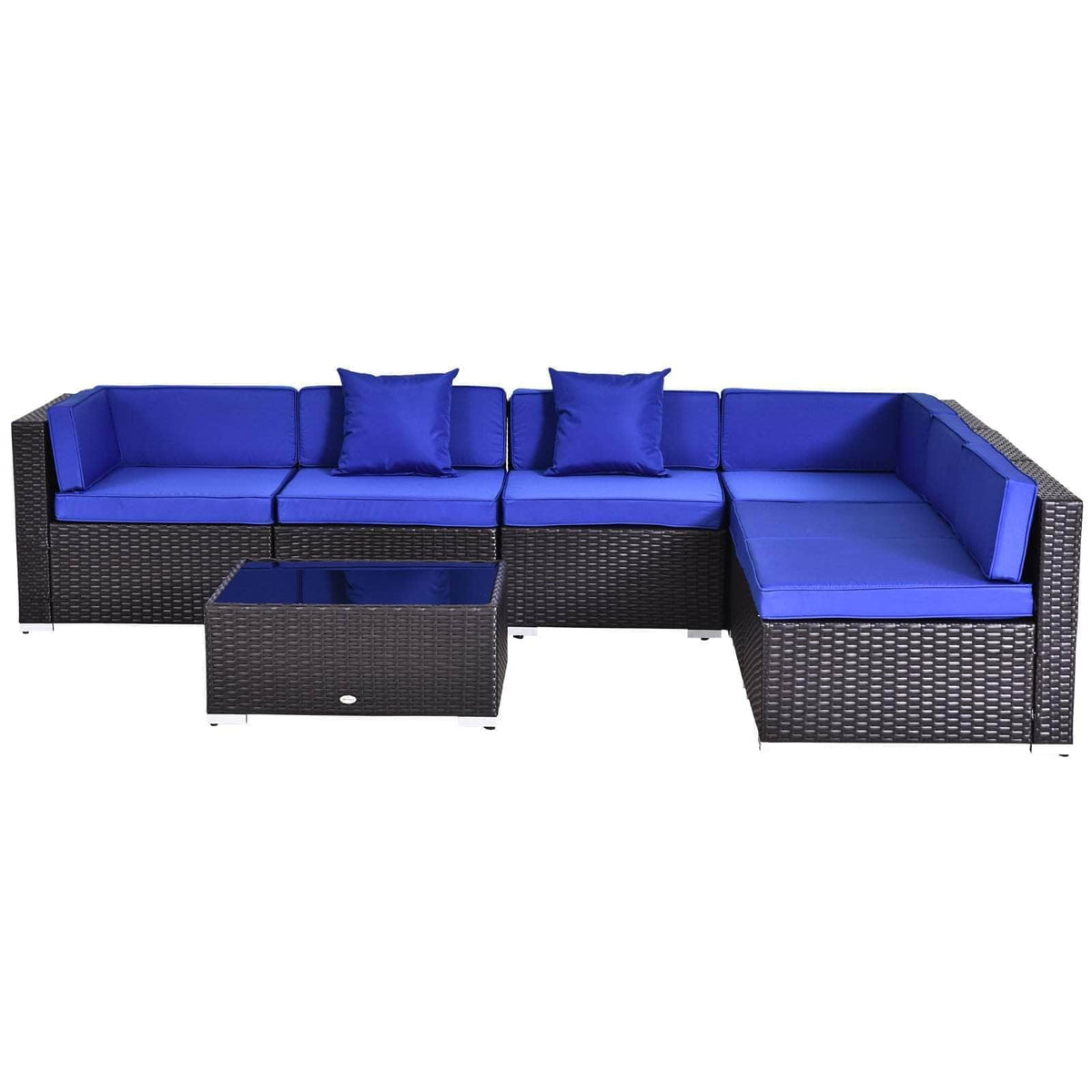 Aosom 7 Piece Outdoor Patio Rattan Wicker Modular U Shaped Sectional Sofa Set with Coffee Table, image 26