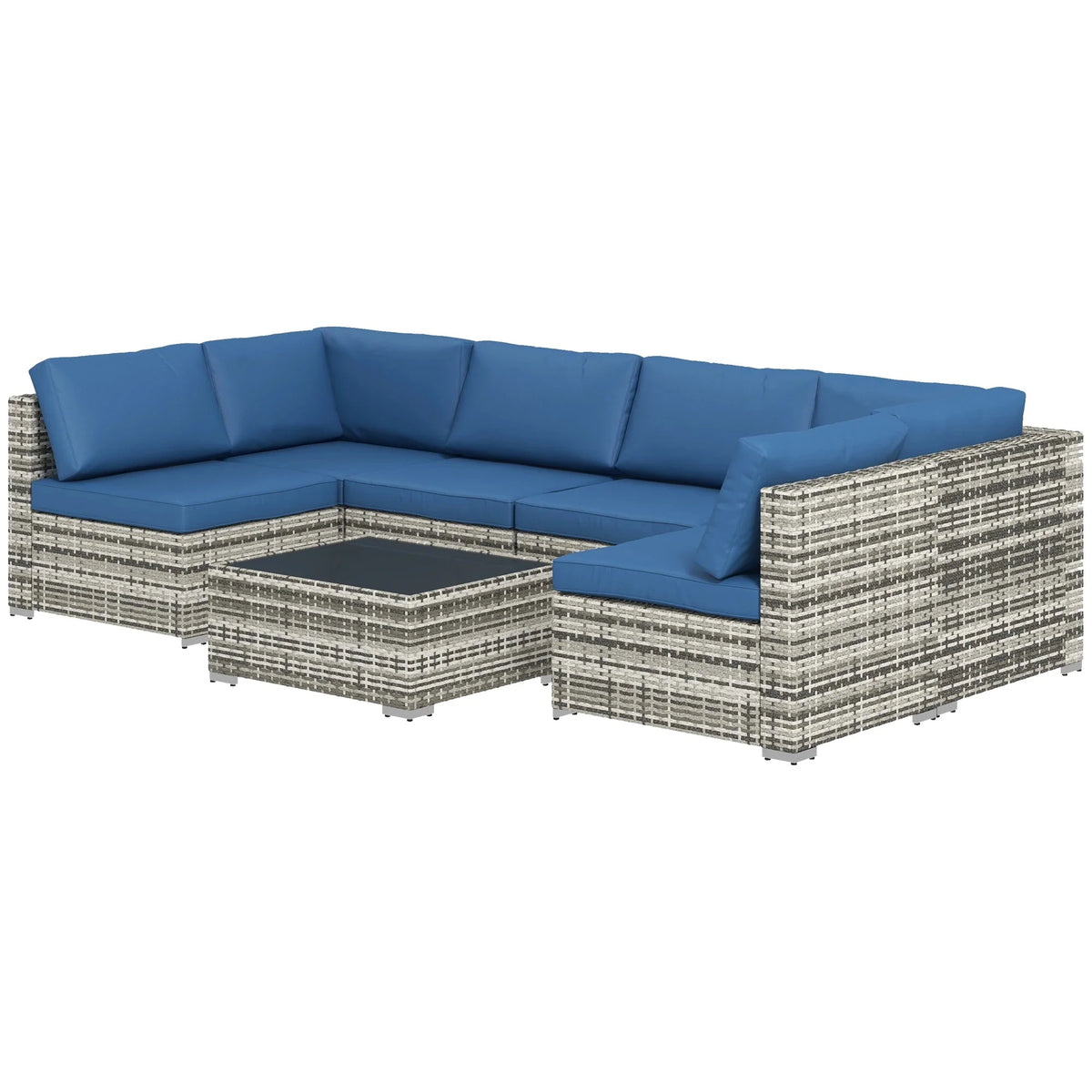Aosom 7 Piece Outdoor Patio Rattan Wicker Modular U Shaped Sectional Sofa Set with Coffee Table, image 35