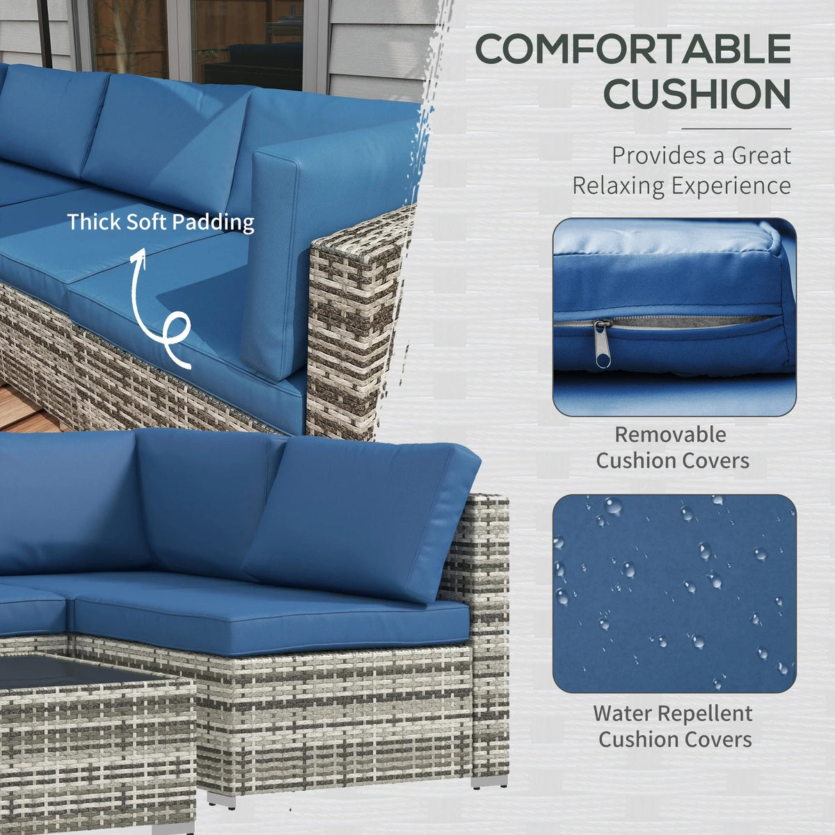 Aosom 7 Piece Outdoor Patio Rattan Wicker Modular U Shaped Sectional Sofa Set with Coffee Table, image 37
