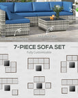 Aosom 7 Piece Outdoor Patio Rattan Wicker Modular U Shaped Sectional Sofa Set with Coffee Table, image 38