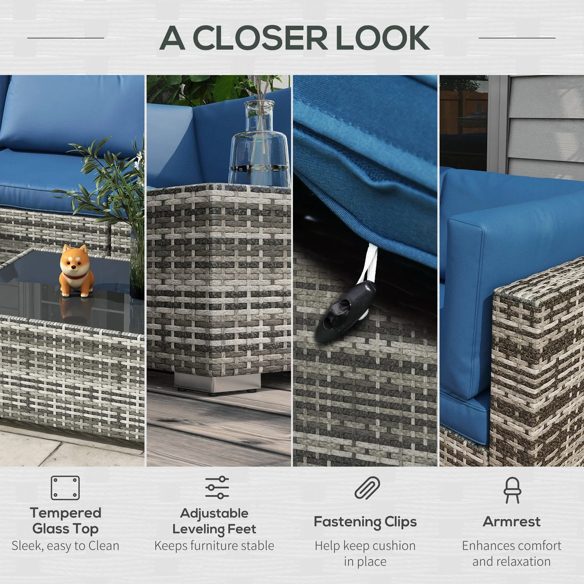 Aosom 7 Piece Outdoor Patio Rattan Wicker Modular U Shaped Sectional Sofa Set with Coffee Table, image 39