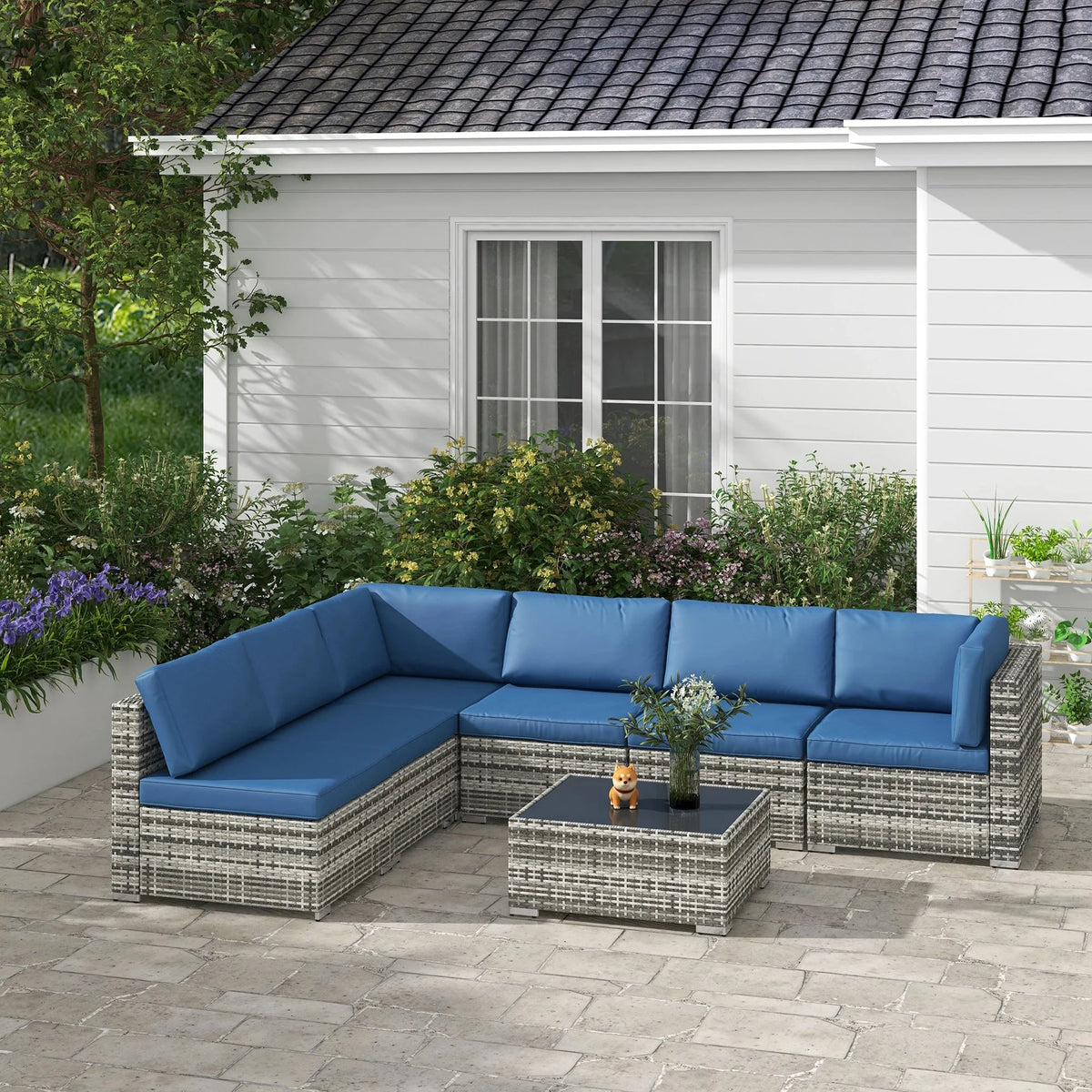 Aosom 7 Piece Outdoor Patio Rattan Wicker Modular U Shaped Sectional Sofa Set with Coffee Table, image 43