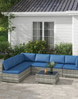 Aosom 7 Piece Outdoor Patio Rattan Wicker Modular U Shaped Sectional Sofa Set with Coffee Table, image 43