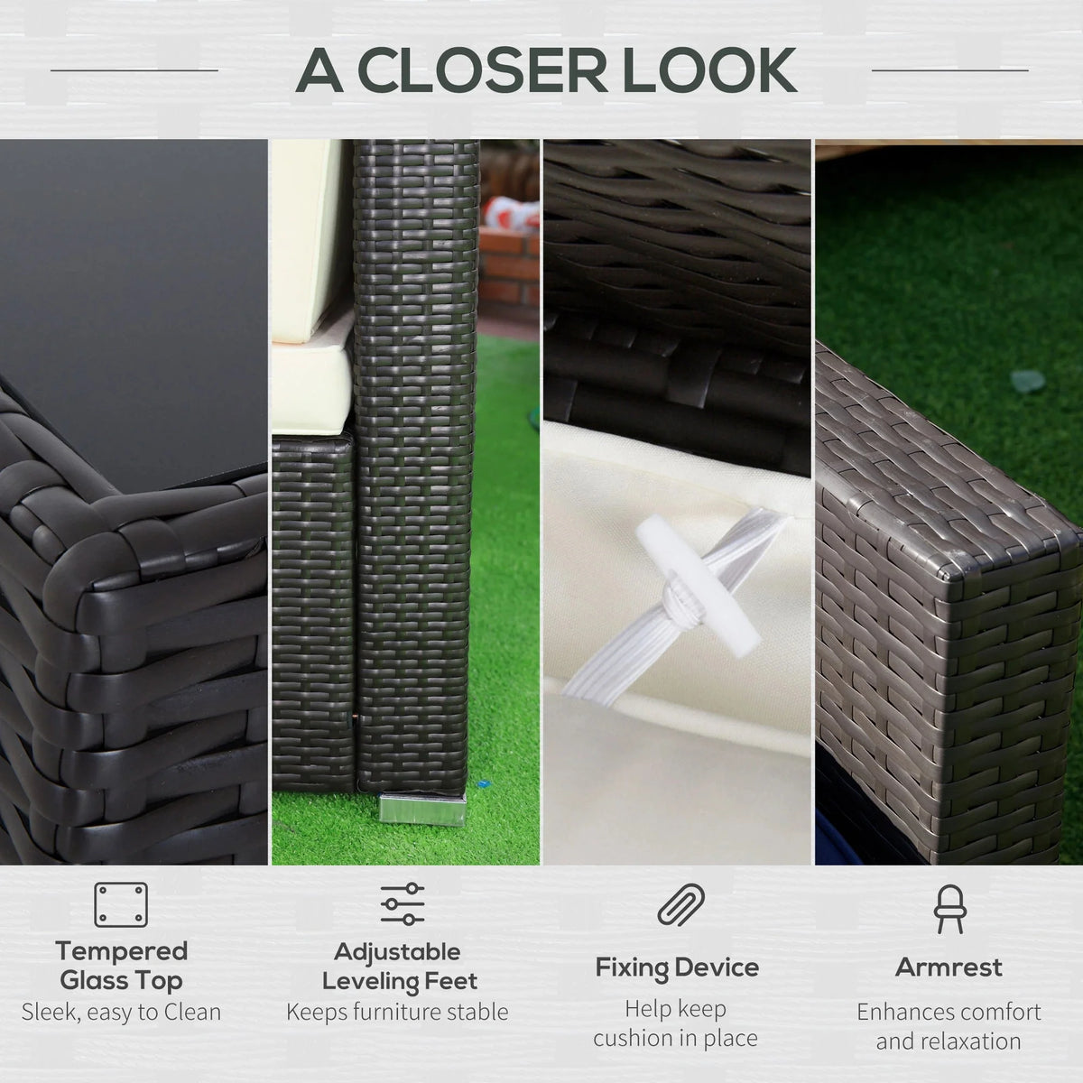 Aosom 7 Piece Outdoor Patio Rattan Wicker Modular U Shaped Sectional Sofa Set with Coffee Table, image 53