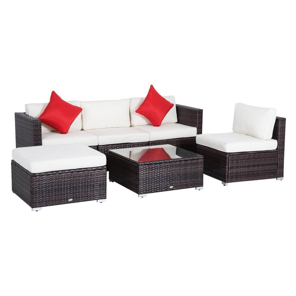 Aosom 6 Piece Outdoor Patio Rattan Wicker Modular Sectional Sofa Set with Coffee Table, image 4