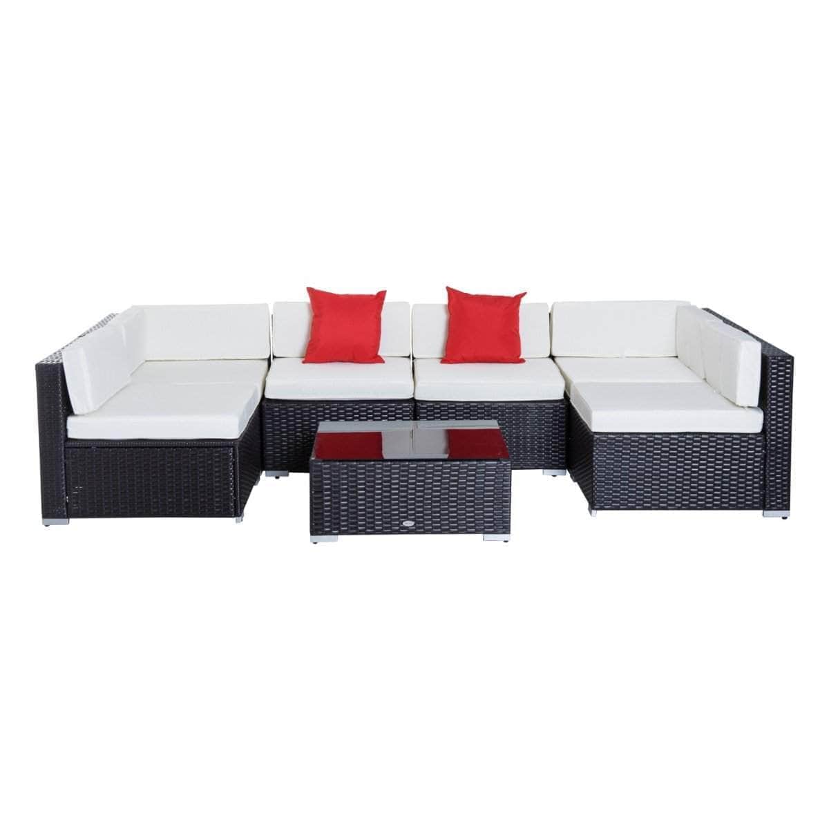 Aosom 7 Piece Outdoor Patio Rattan Wicker Modular U Shaped Sectional Sofa Set with Coffee Table, image 14