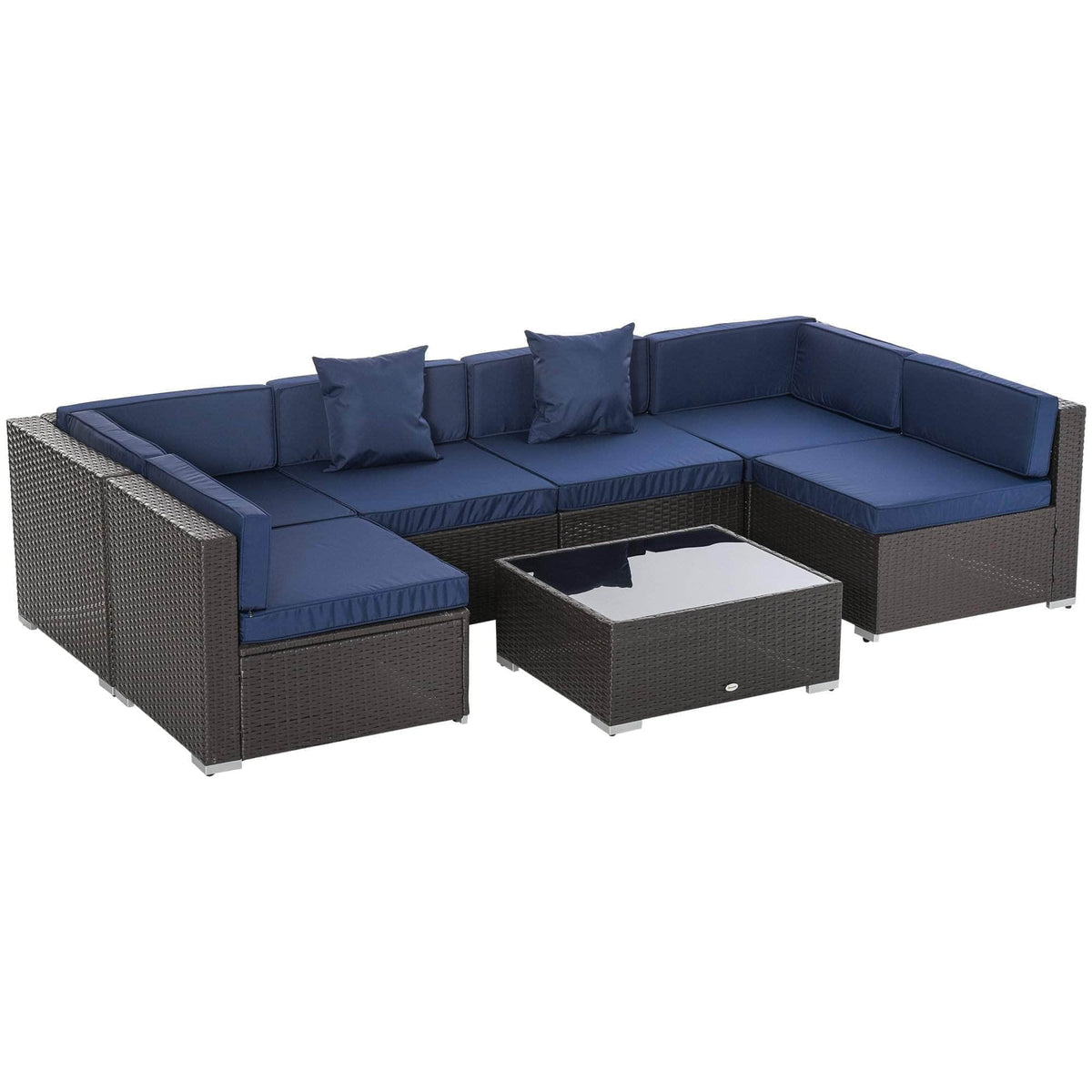 Aosom 7 Piece Outdoor Patio Rattan Wicker Modular U Shaped Sectional Sofa Set with Coffee Table, image 12