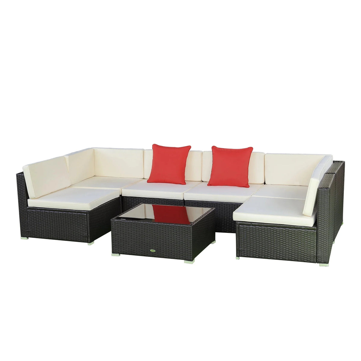 Aosom 7 Piece Outdoor Patio Rattan Wicker Modular U Shaped Sectional Sofa Set with Coffee Table, image 46