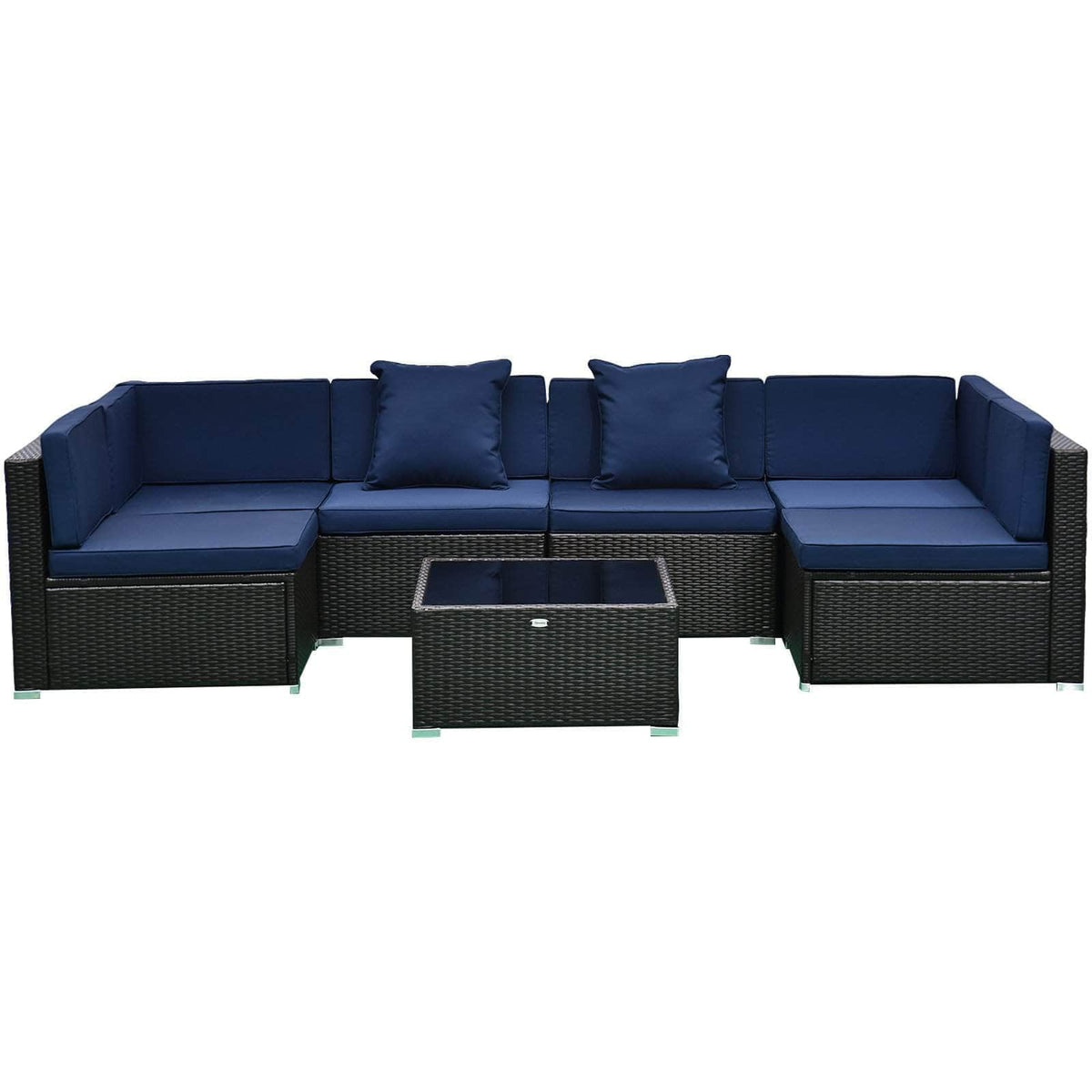 Aosom 7 Piece Outdoor Patio Rattan Wicker Modular U Shaped Sectional Sofa Set with Coffee Table, image 17