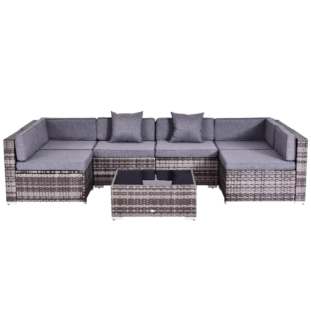 Aosom 7 Piece Outdoor Patio Rattan Wicker Modular U Shaped Sectional Sofa Set with Coffee Table, image 10
