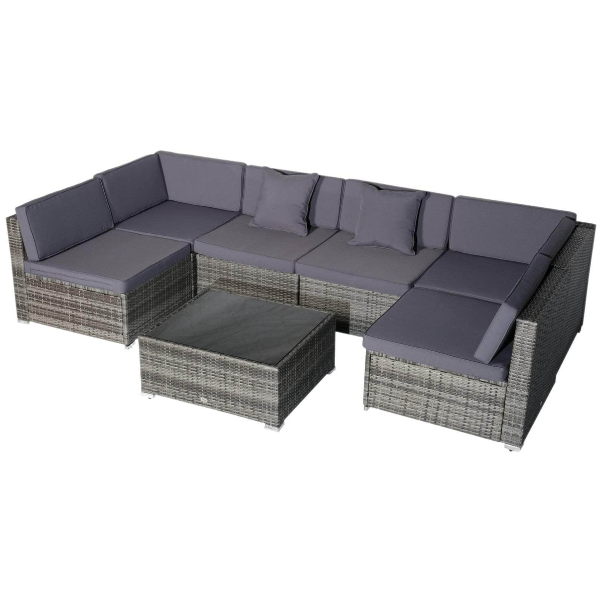 Aosom 7 Piece Outdoor Patio Rattan Wicker Modular U Shaped Sectional Sofa Set with Coffee Table, image 16