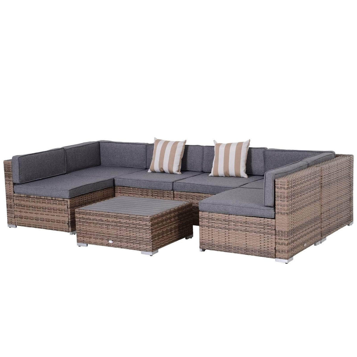 Aosom 7 Piece Outdoor Patio Rattan Wicker Modular U Shaped Sectional Sofa Set with Coffee Table, image 11