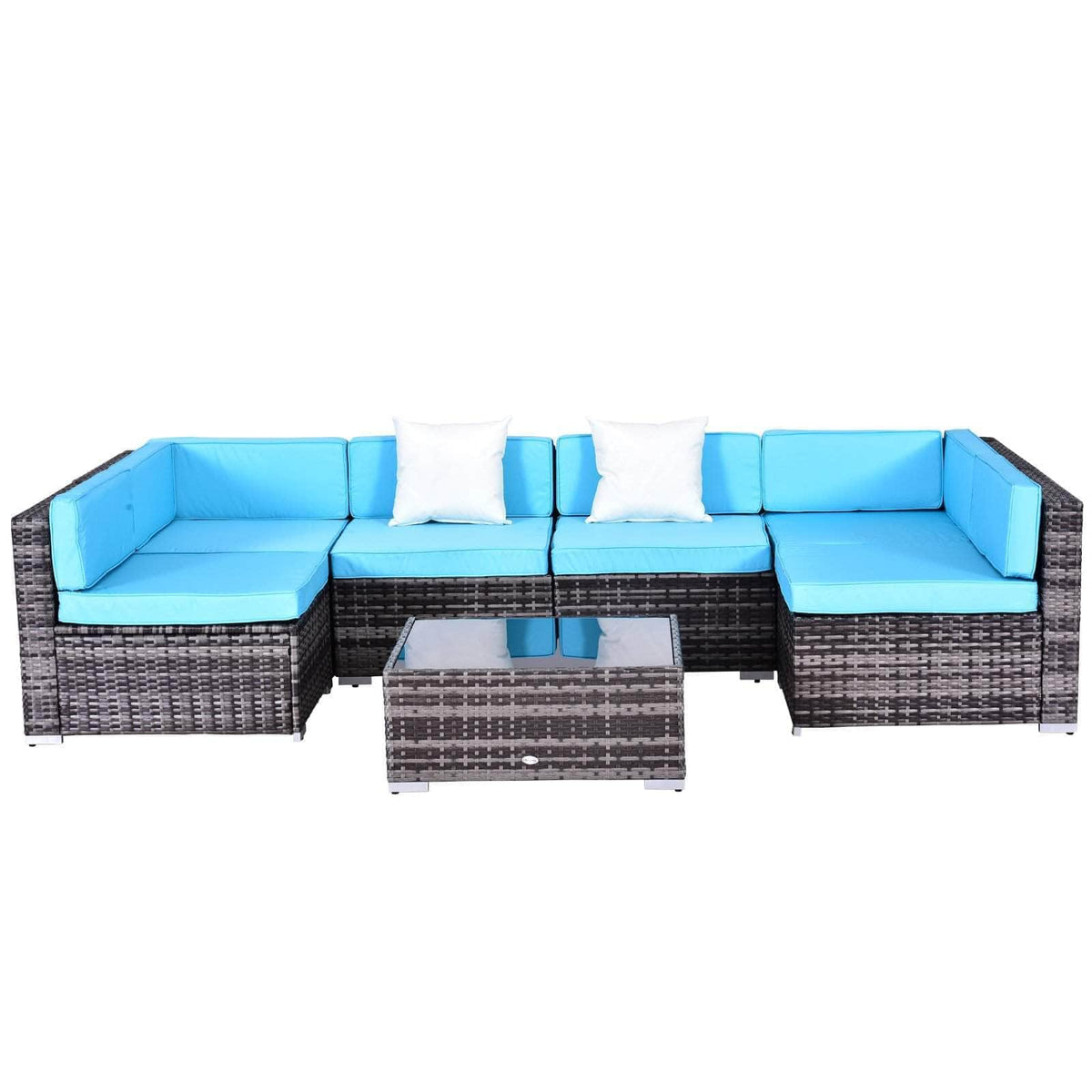 Aosom 7 Piece Outdoor Patio Rattan Wicker Modular U Shaped Sectional Sofa Set with Coffee Table, image 15