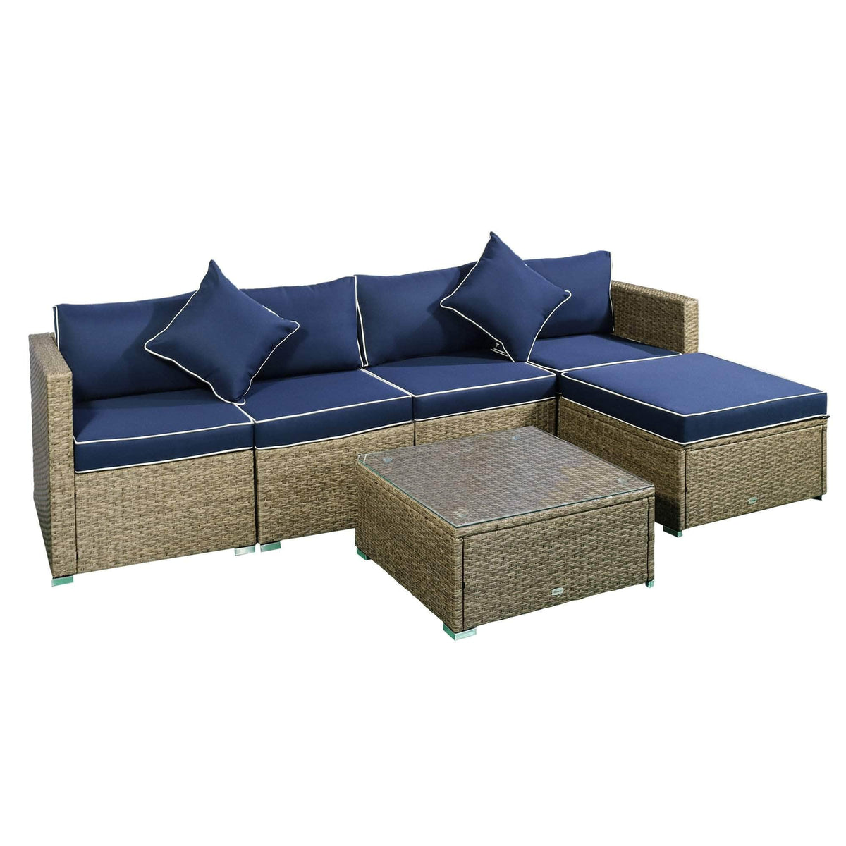 Aosom 6 Piece Outdoor Patio Rattan Wicker Modular Sectional Sofa Set with Coffee Table, image 20