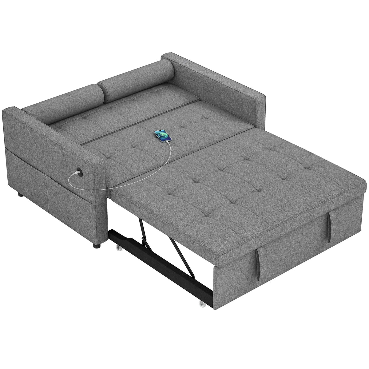 Aosom 54" Pull Out Sleeper Sofa Bed with Built in USB Ports in Grey, image 3