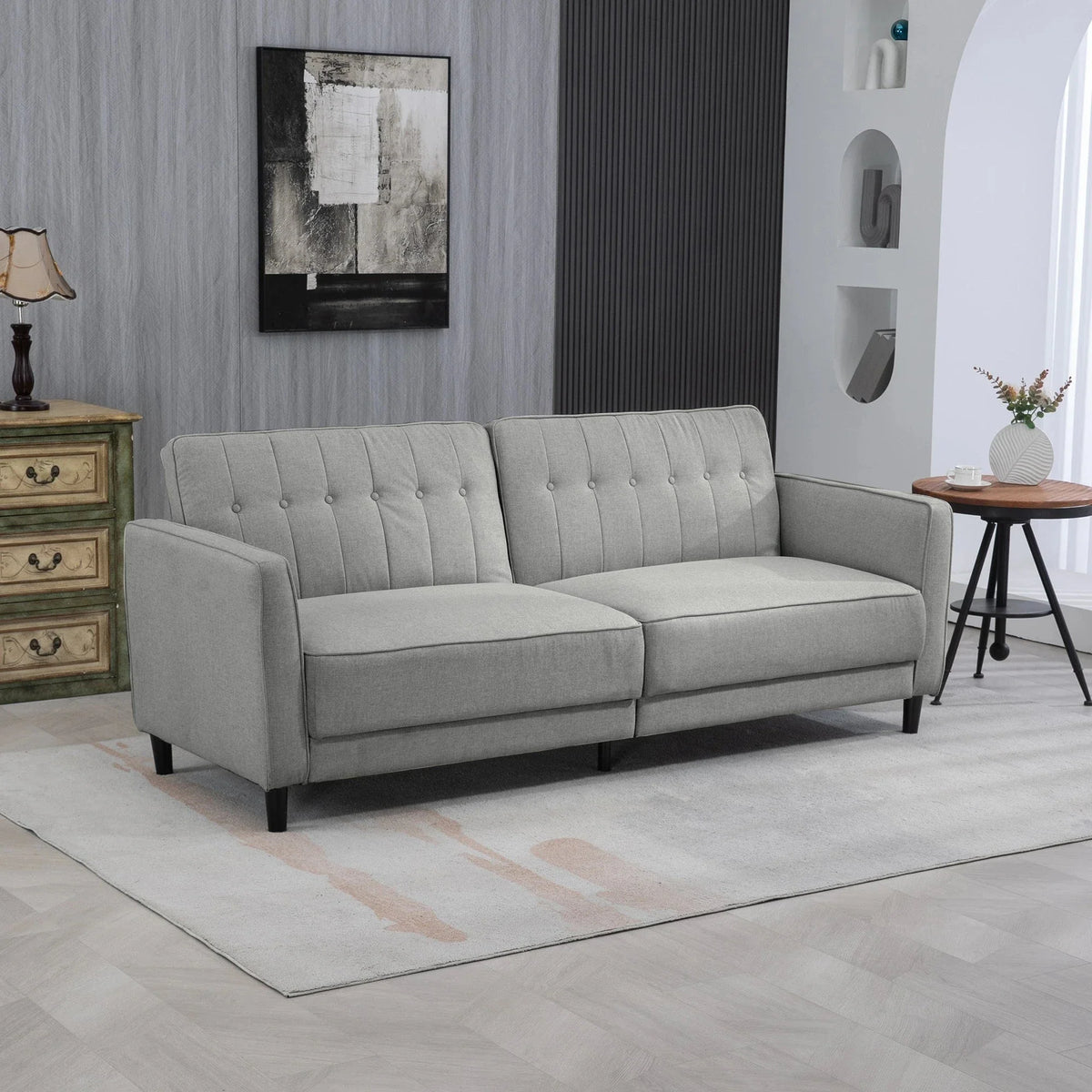 Aosom Button Tufted Fabric Convertible Sofa Bed with Adjustable Back, image 1