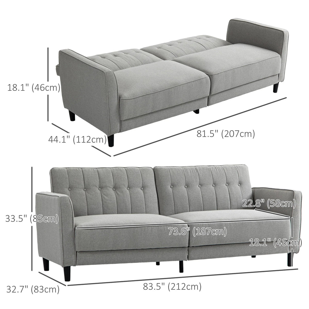 Aosom Button Tufted Fabric Convertible Sofa Bed with Adjustable Back, image 3