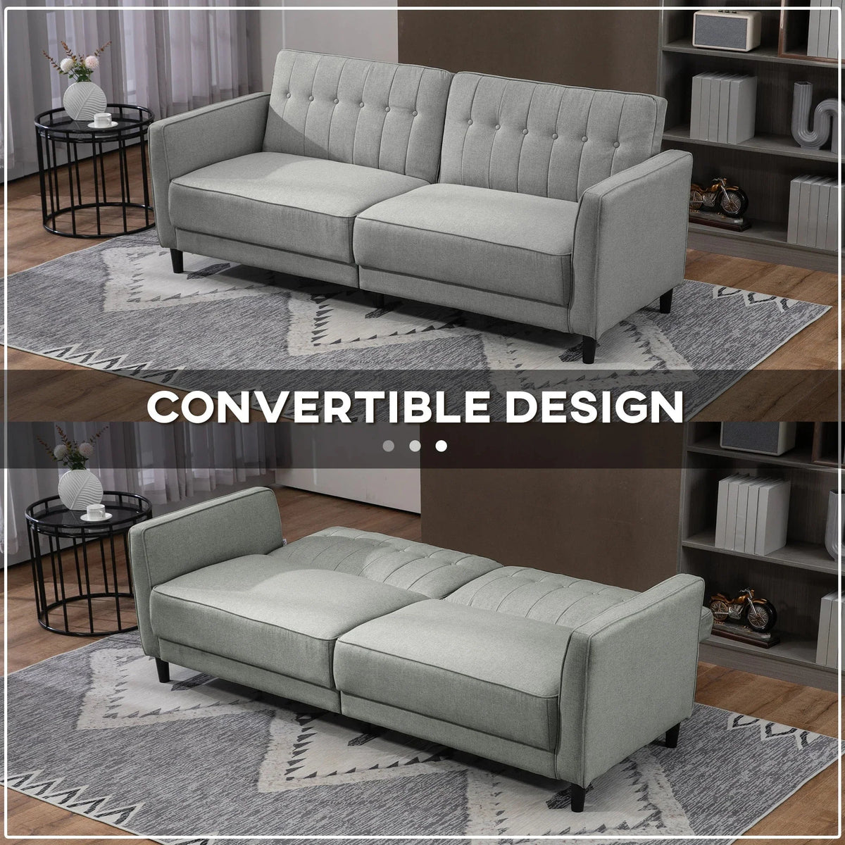 Aosom Button Tufted Fabric Convertible Sofa Bed with Adjustable Back, image 4