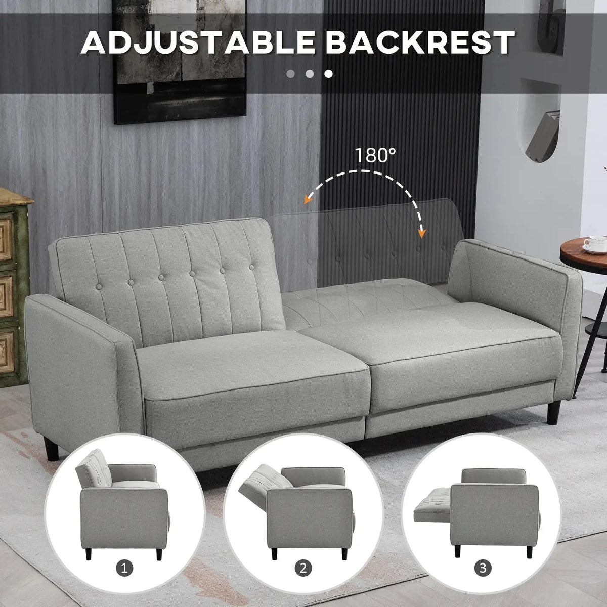 Aosom Button Tufted Fabric Convertible Sofa Bed with Adjustable Back, image 5