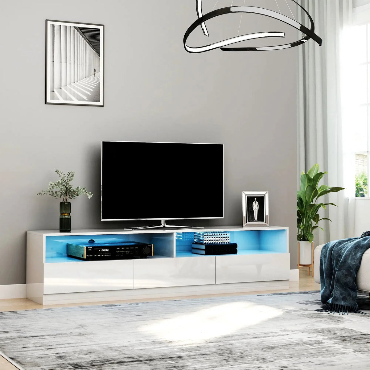 Aosom Led Lighted TV Stand For Up To 75" TV with Storage Drawers, image 1