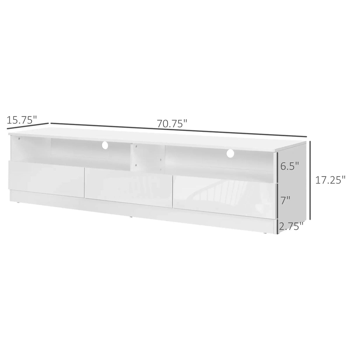 Aosom Led Lighted TV Stand For Up To 75" TV with Storage Drawers, image 3