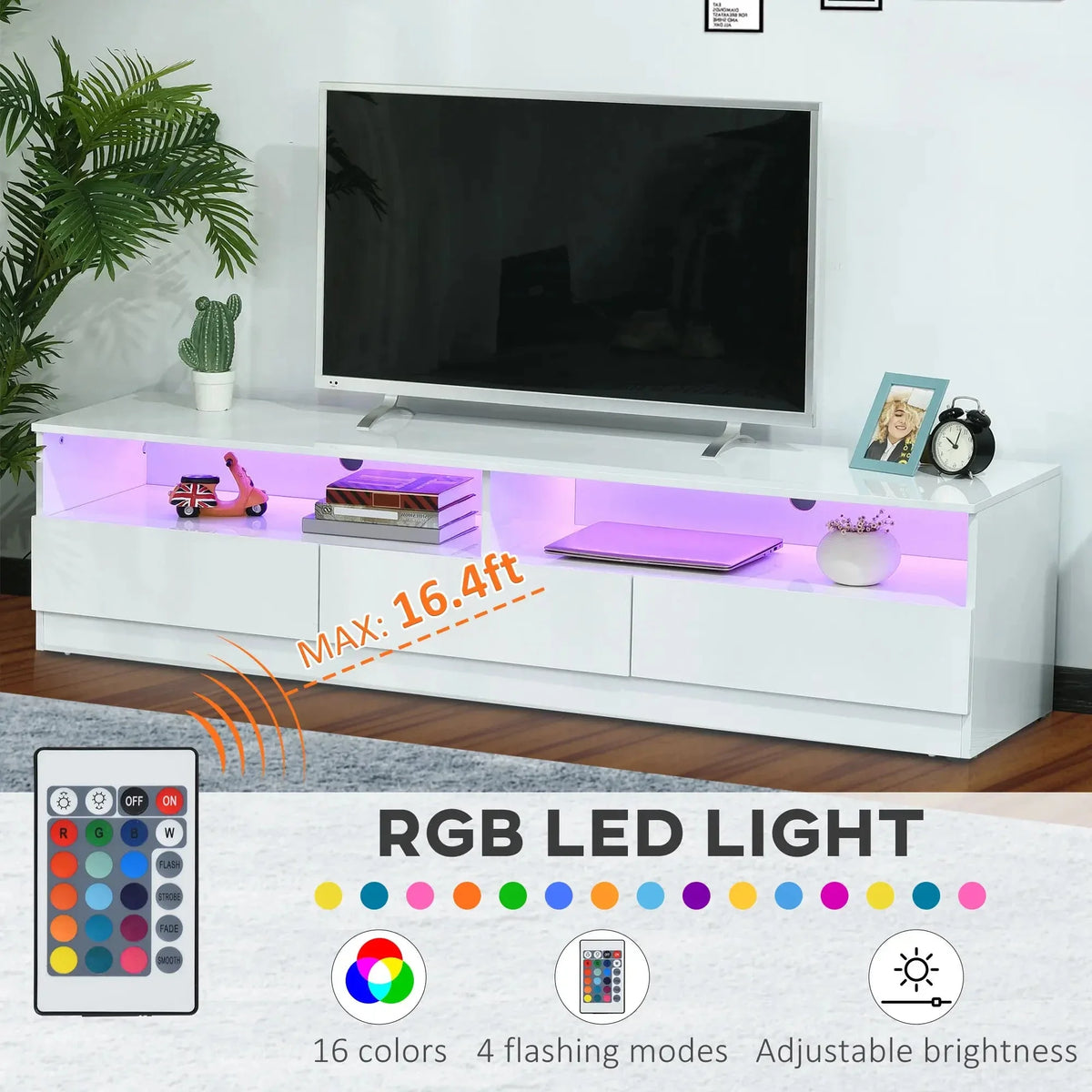 Aosom Led Lighted TV Stand For Up To 75" TV with Storage Drawers, image 4