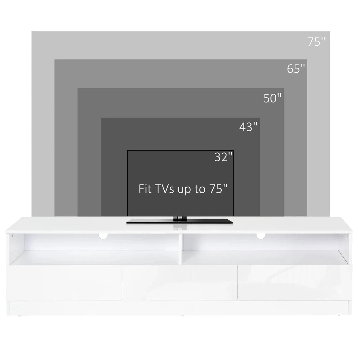 Aosom Led Lighted TV Stand For Up To 75" TV with Storage Drawers, image 6