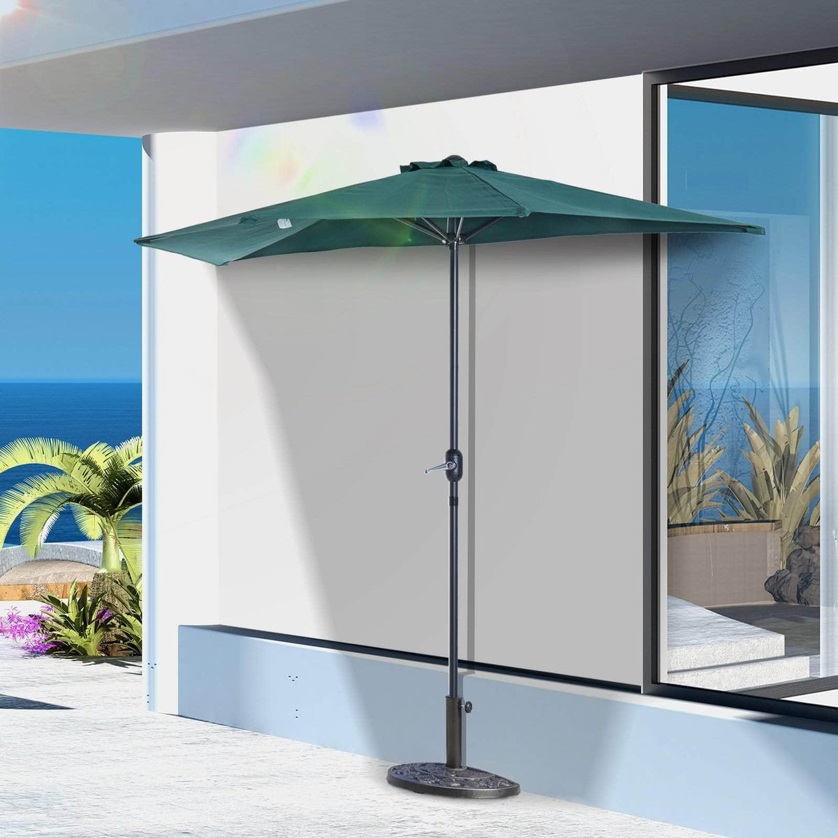 Aosom 9ft Outdoor Patio Half Round Umbrella Sunshield, image 9