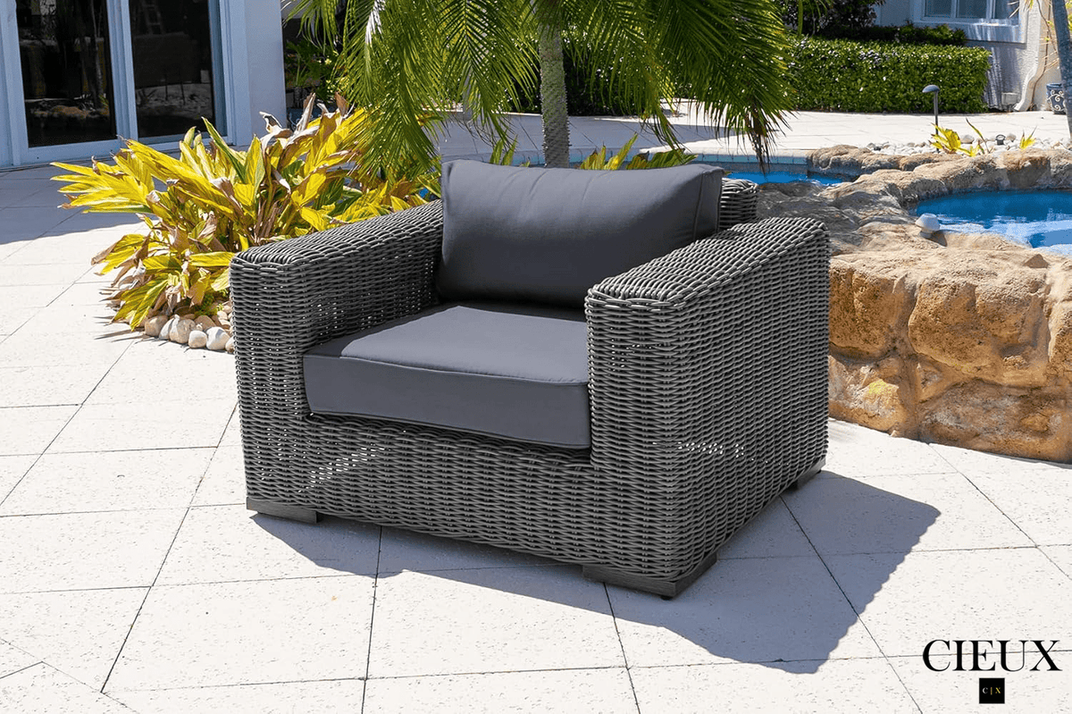 CIEUX Champagne Outdoor Patio Wicker Club Chair in Grey with Sunbrella Cushions, image 1