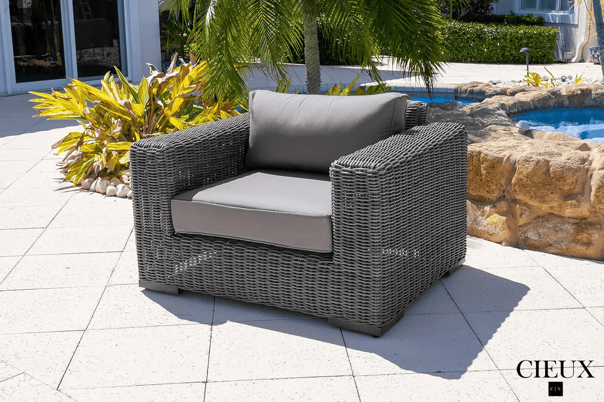 CIEUX Champagne Outdoor Patio Wicker Club Chair in Grey with Sunbrella Cushions, image 2