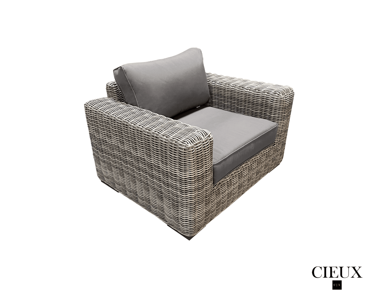 CIEUX Champagne Outdoor Patio Wicker Club Chair in Grey with Sunbrella Cushions, image 5