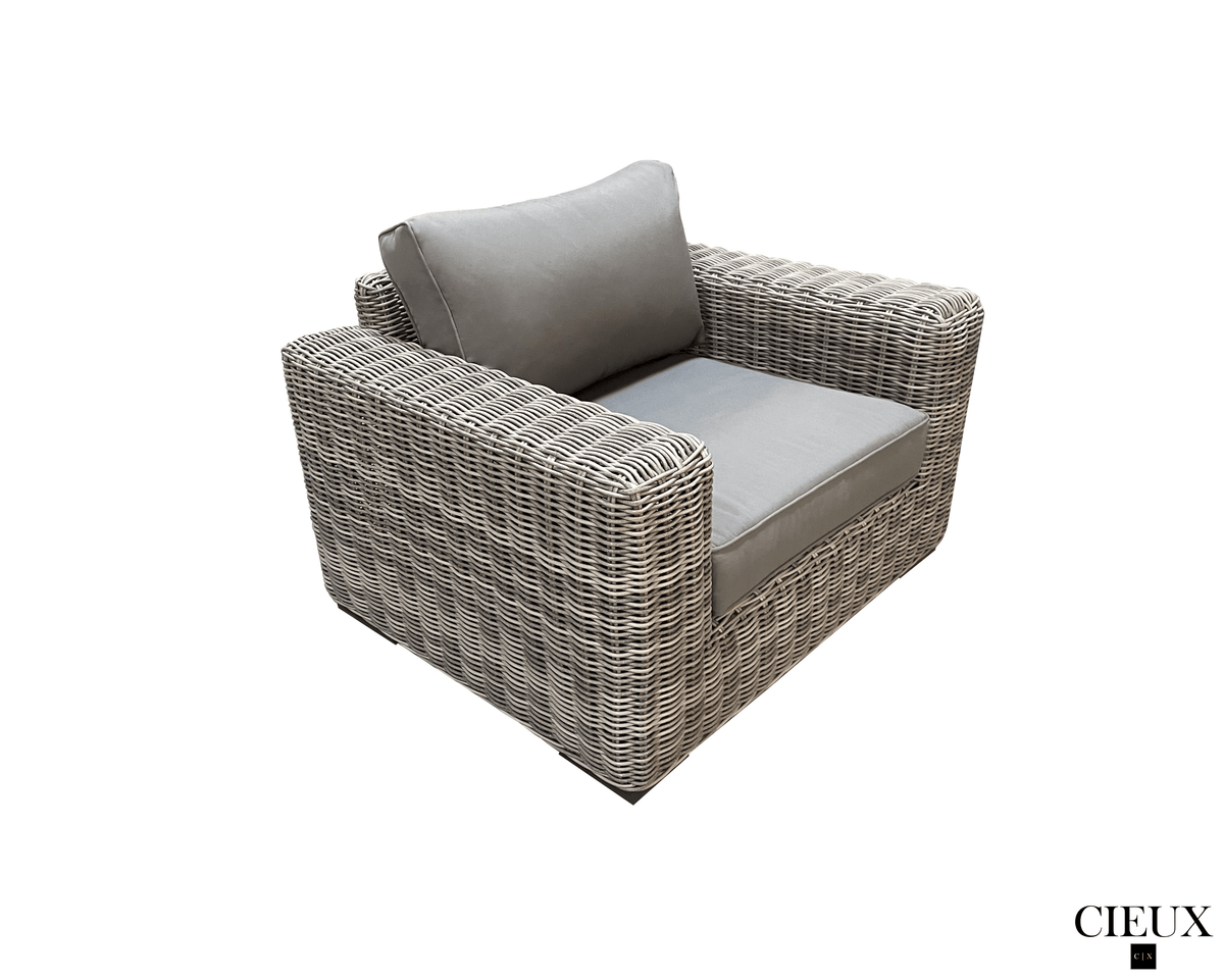 CIEUX Champagne Outdoor Patio Wicker Club Chair in Grey with Sunbrella Cushions, image 3