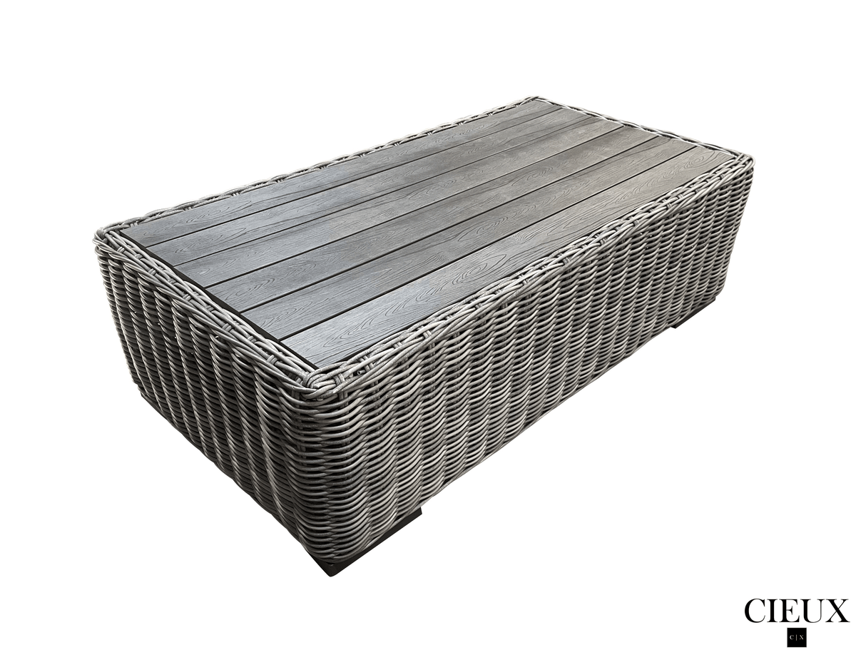 CIEUX Champagne Outdoor Patio Wicker Rectangular Coffee Table in Grey, image 3