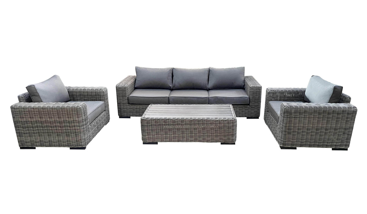CIEUX Champagne Outdoor Patio Wicker Sofa Conversation Set in Grey with Sunbrella Cushions, image 4