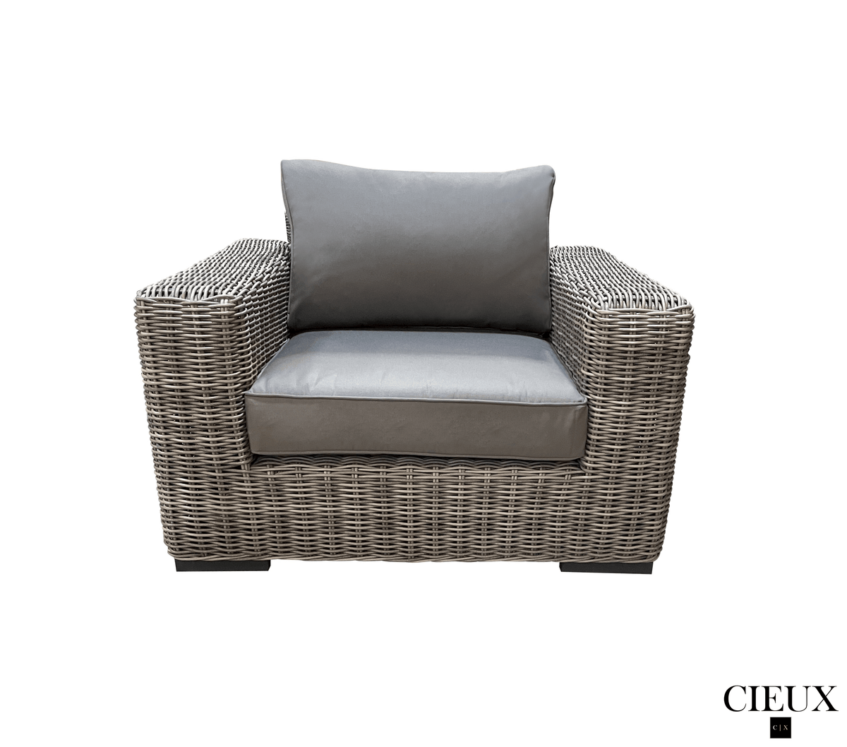 CIEUX Champagne Outdoor Patio Wicker Sofa Conversation Set in Grey with Sunbrella Cushions, image 8