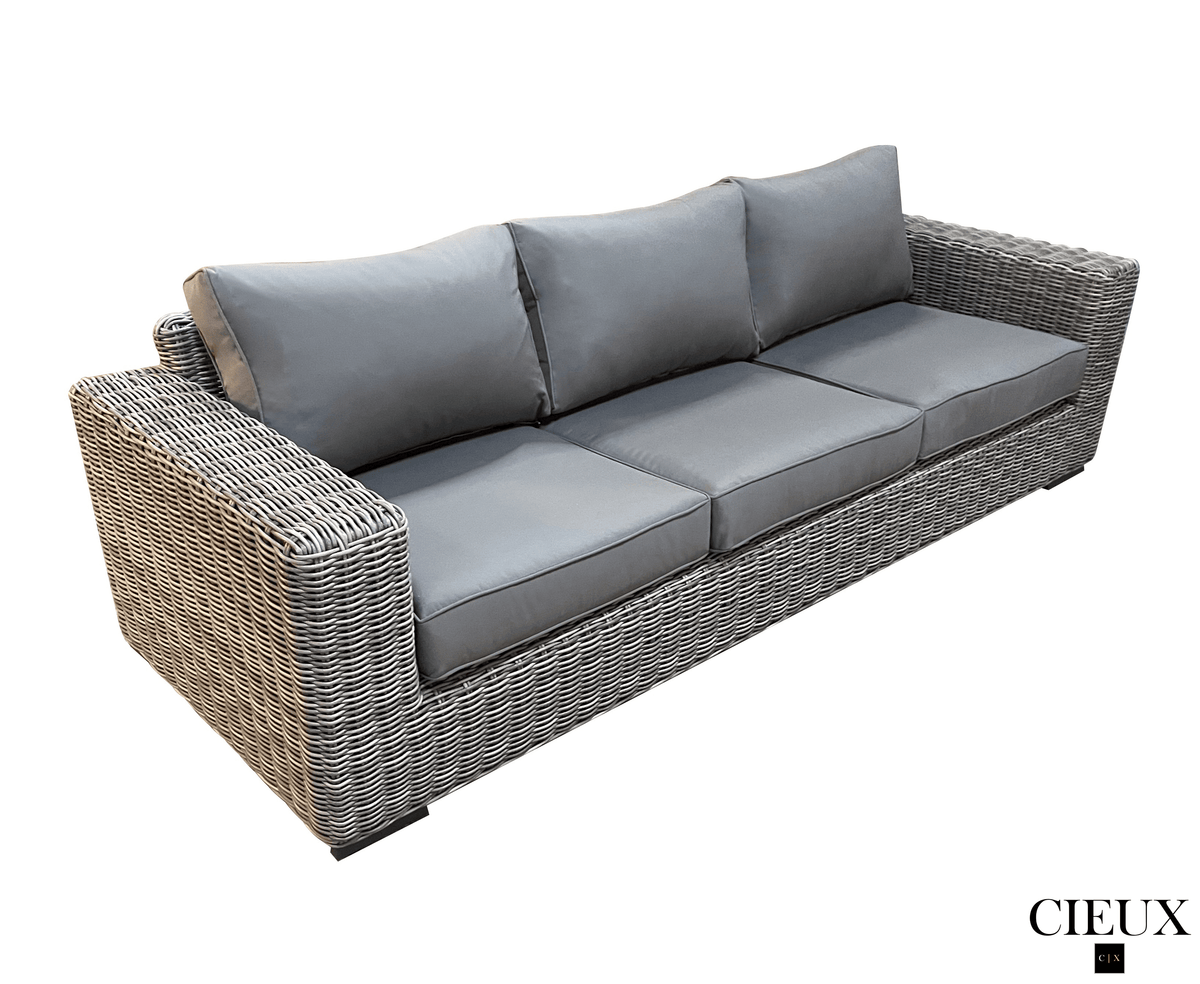 CIEUX Champagne Outdoor Patio Wicker Sofa Conversation Set in Grey with Sunbrella Cushions, image 5
