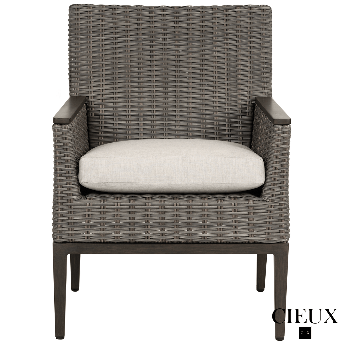 CIEUX Loire Outdoor Patio Aluminum Metal 7 Piece Dining Table Set with 4 Arm Chairs, 2 Swivel Arm Chairs and Sunbrella Cast Silver Cushions, image 5