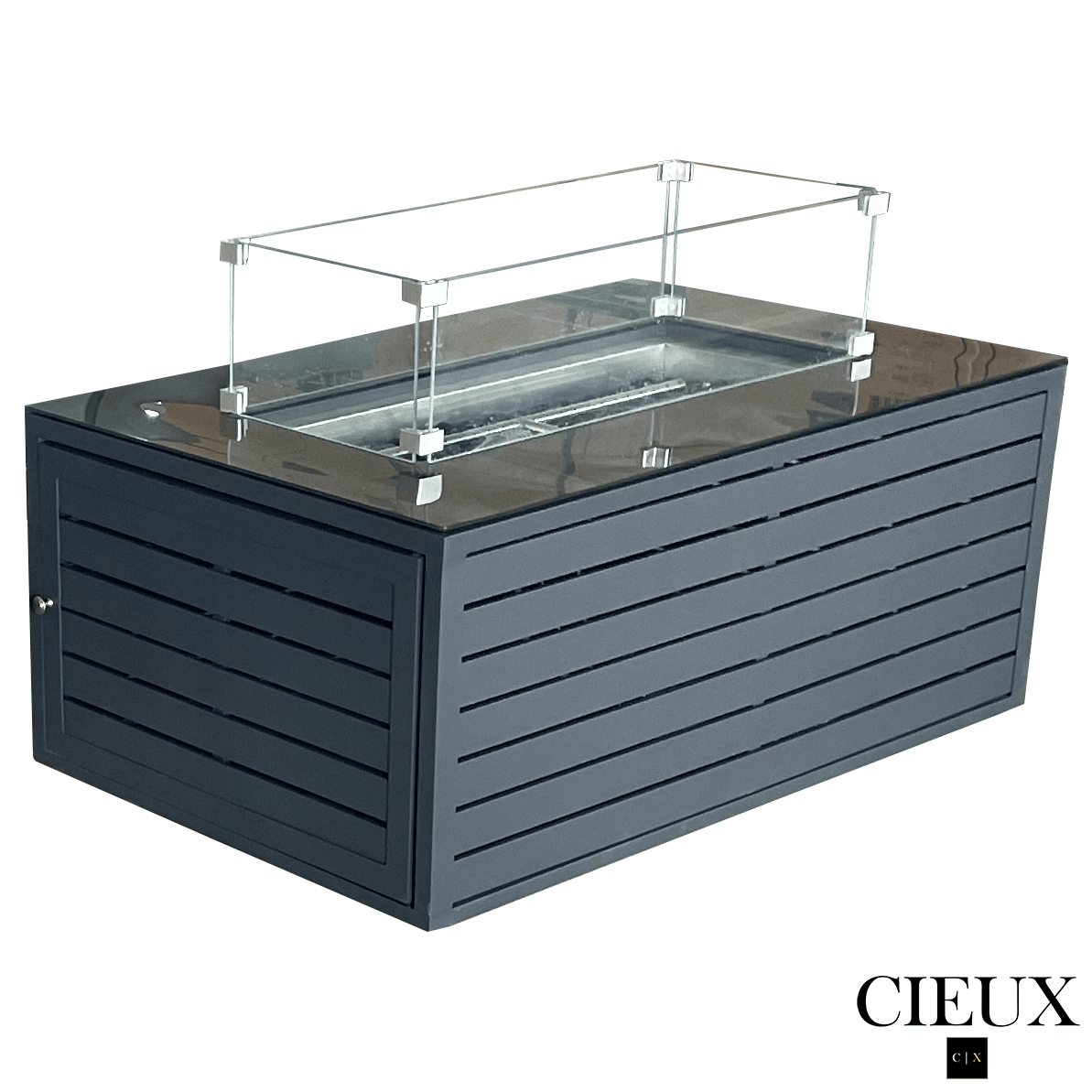 CIEUX Annency Outdoor Patio Aluminum Metal Rectangle Propane Fire Pit Coffee Table with Tempered Glass in Midnight Grey, image 2