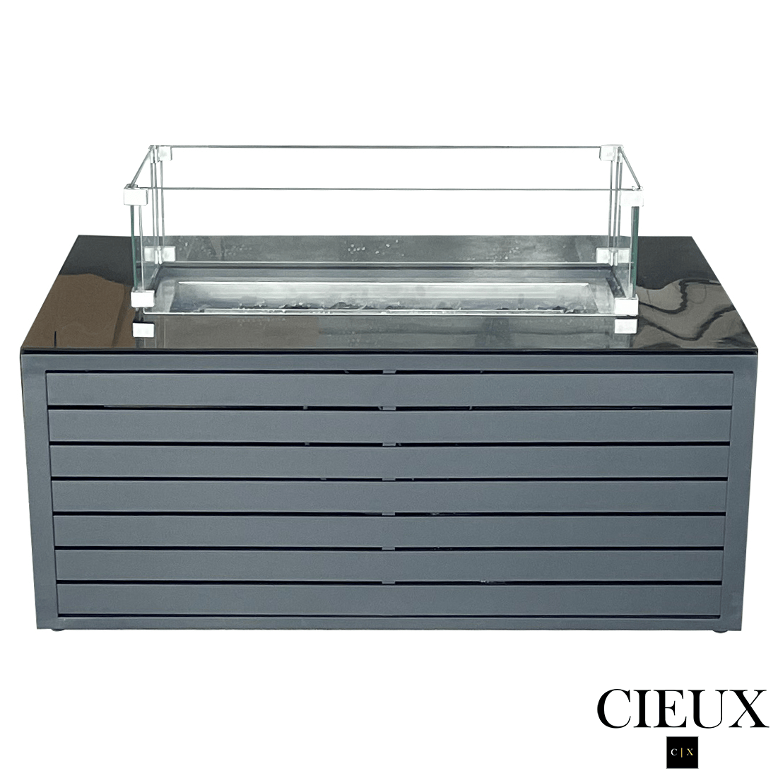 CIEUX Annency Outdoor Patio Aluminum Metal Rectangle Propane Fire Pit Coffee Table with Tempered Glass in Midnight Grey, image 3