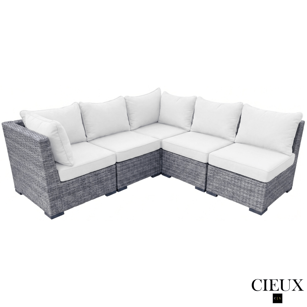 CIEUX Cannes Outdoor Patio Wicker Corner Sectional Sofa in Grey Wicker with Sunbrella Cushions in Canvas Natural, image 2